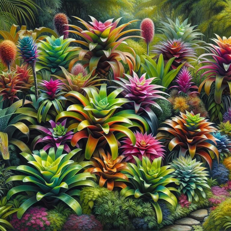 Variedad de bromelias soleadas