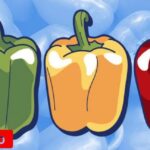 Ilustración de pimientos verdes, amarillos y rojos que acompaña una guía sobre Cómo plantar pimientos amarillos y lograr una cosecha abundante.